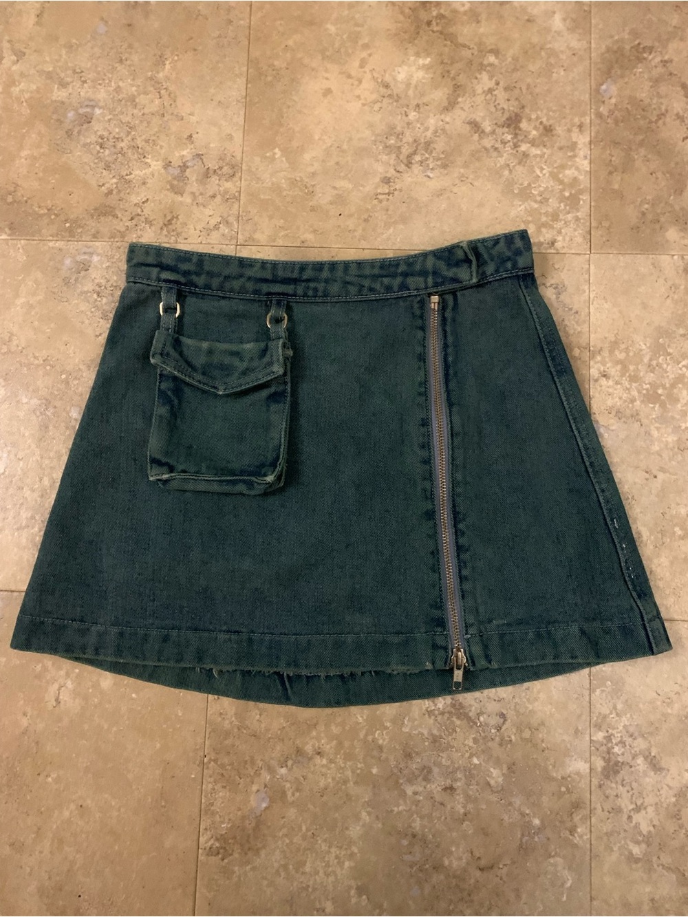 dELiA*s Dark Green A-Line Mini Skirt with Zip and Pocket